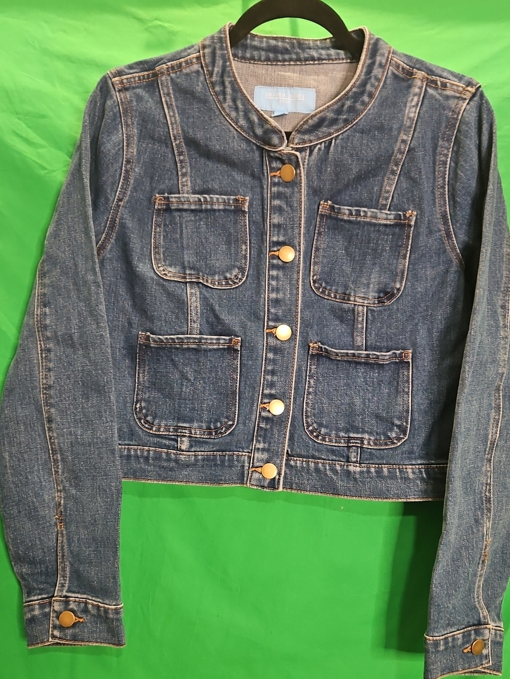 Draper James Medium Blue Denim Jacket with Gold Stitching